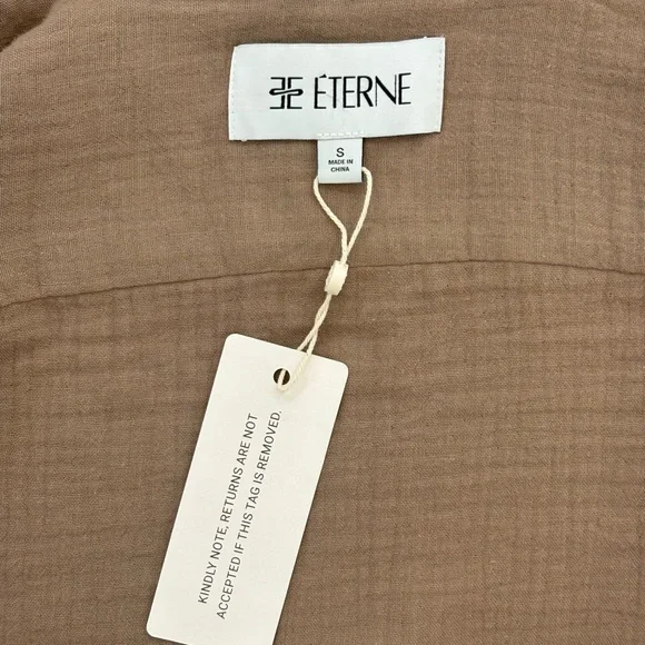 ÉTERNE Gauze Button-Up Top – Taupe – Size Small – New With Tags - Picture 5 of 9